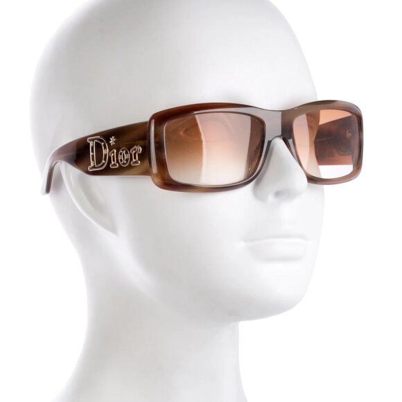 Preowned Authentic Christian Dior Aventura 2 Square Sunglasses Brown Big Logo - Picture 2 of 13